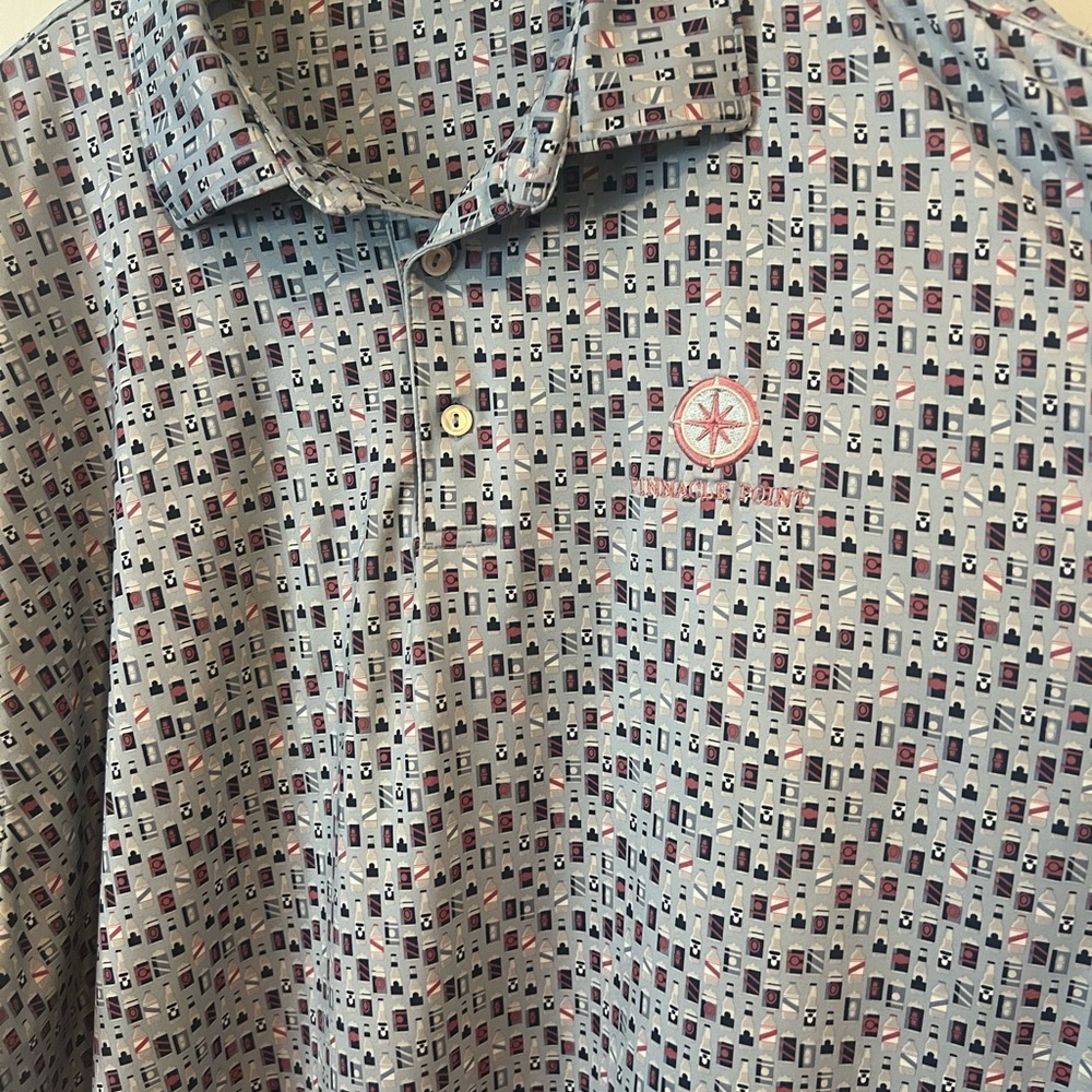 Peter Millar /Pinnacle Point Light Blue Printed Polo with Nautical Motif
